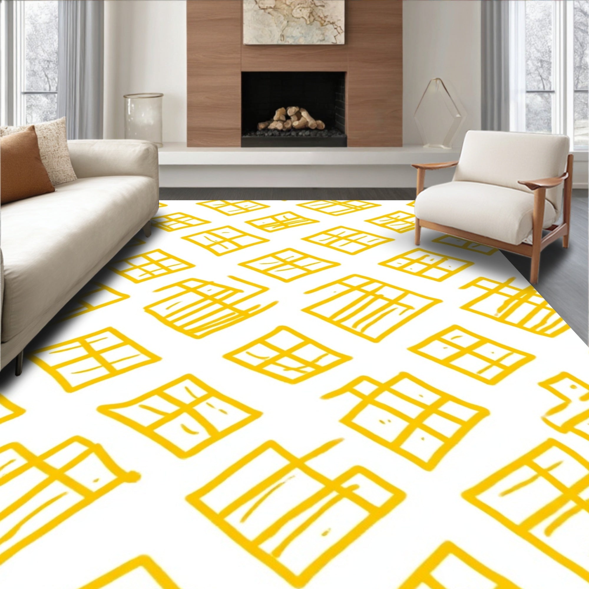 Hand Drawn Diamond Grid Pattern Rug