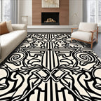 Bold Black White Scroll Pattern Rug