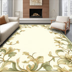 Ornate Floral Swirls Cream Green Rug