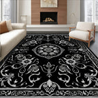 Elegant White Floral Mandala Pattern Rug
