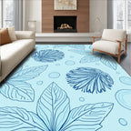 Delicate Blue Floral Outline Pattern Rug