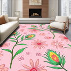 Peacock Feather Floral Pink Pattern Rug