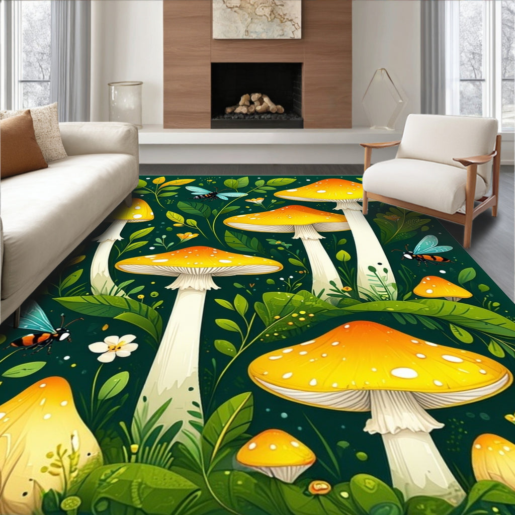 Whimsical Toadstool And Insect Pattern Rug