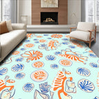 Whimsical Orange Blue Floral Pattern Rug