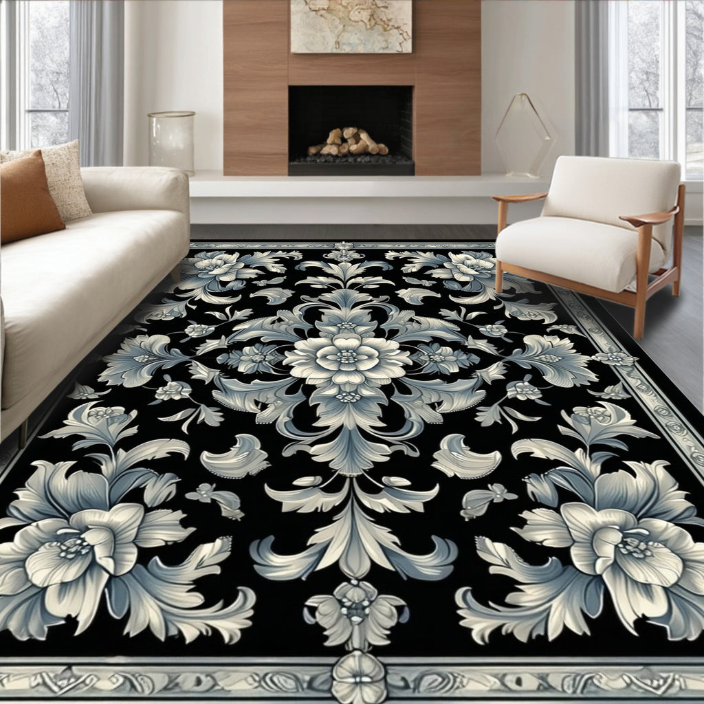 Elaborate Floral Scrollwork Pattern Rug
