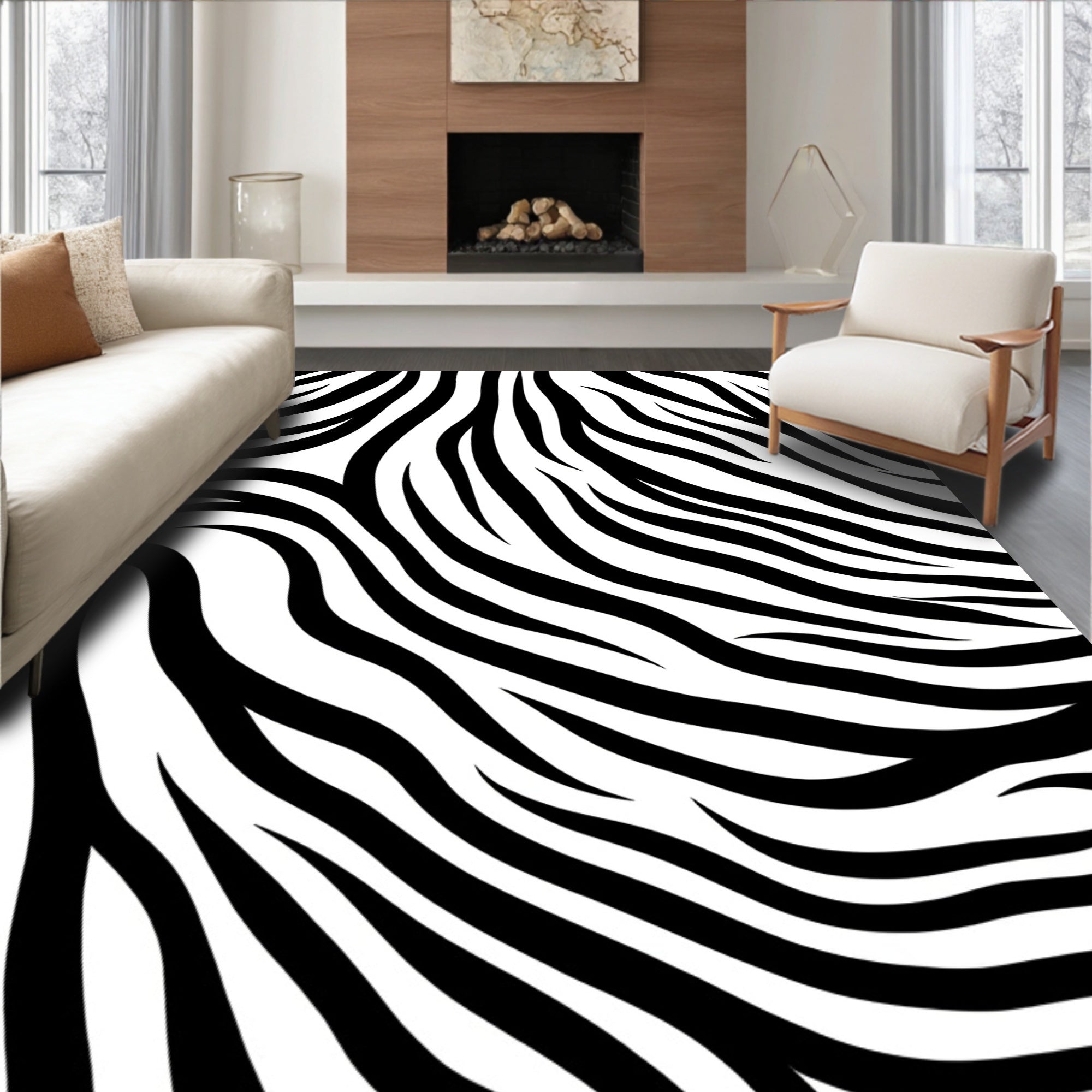 Bold Black White Animal Stripes Rug