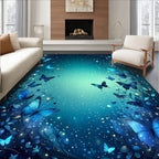 Enchanted Blue Butterfly Sparkle Garden Rug