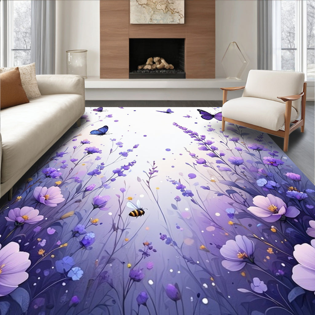 Lavender Meadow Butterflies and Bees Rug