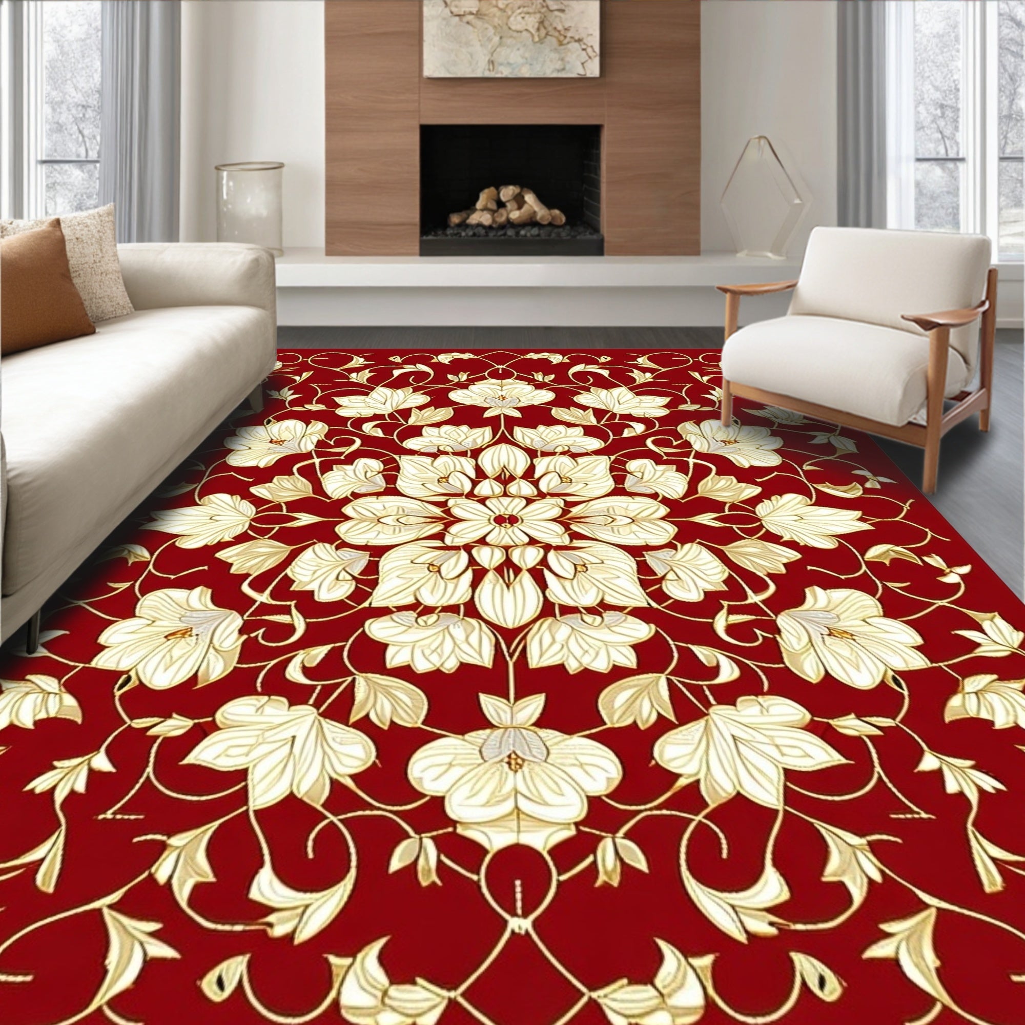 Rich Red Floral Artistry Rug