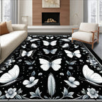 Monochromatic Butterfly Floral Design Rug