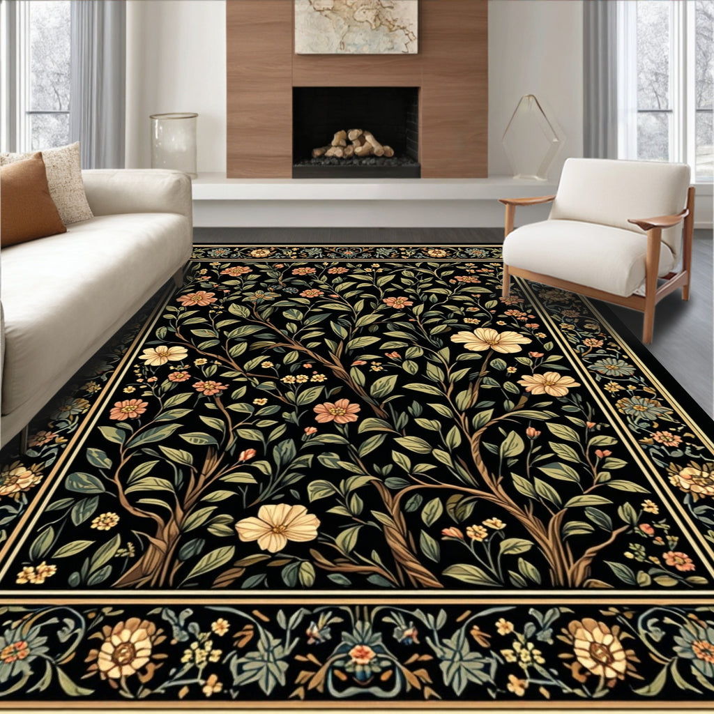 Dark Floral Tree of Life Pattern Rug