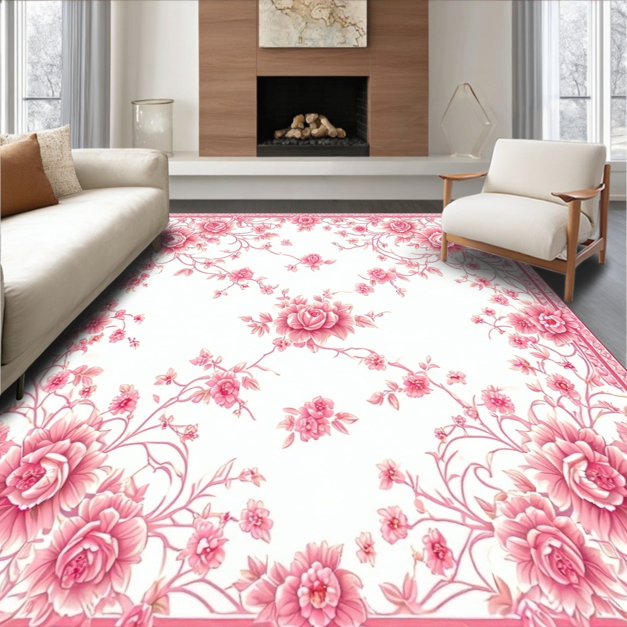 Grand Rose Floral Pattern Rug