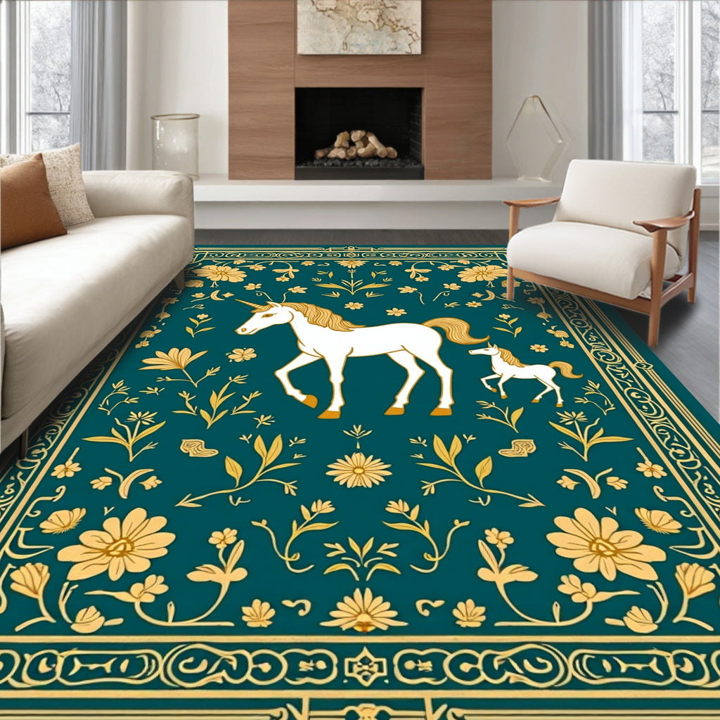 Enchanted Unicorn Floral Border Rug