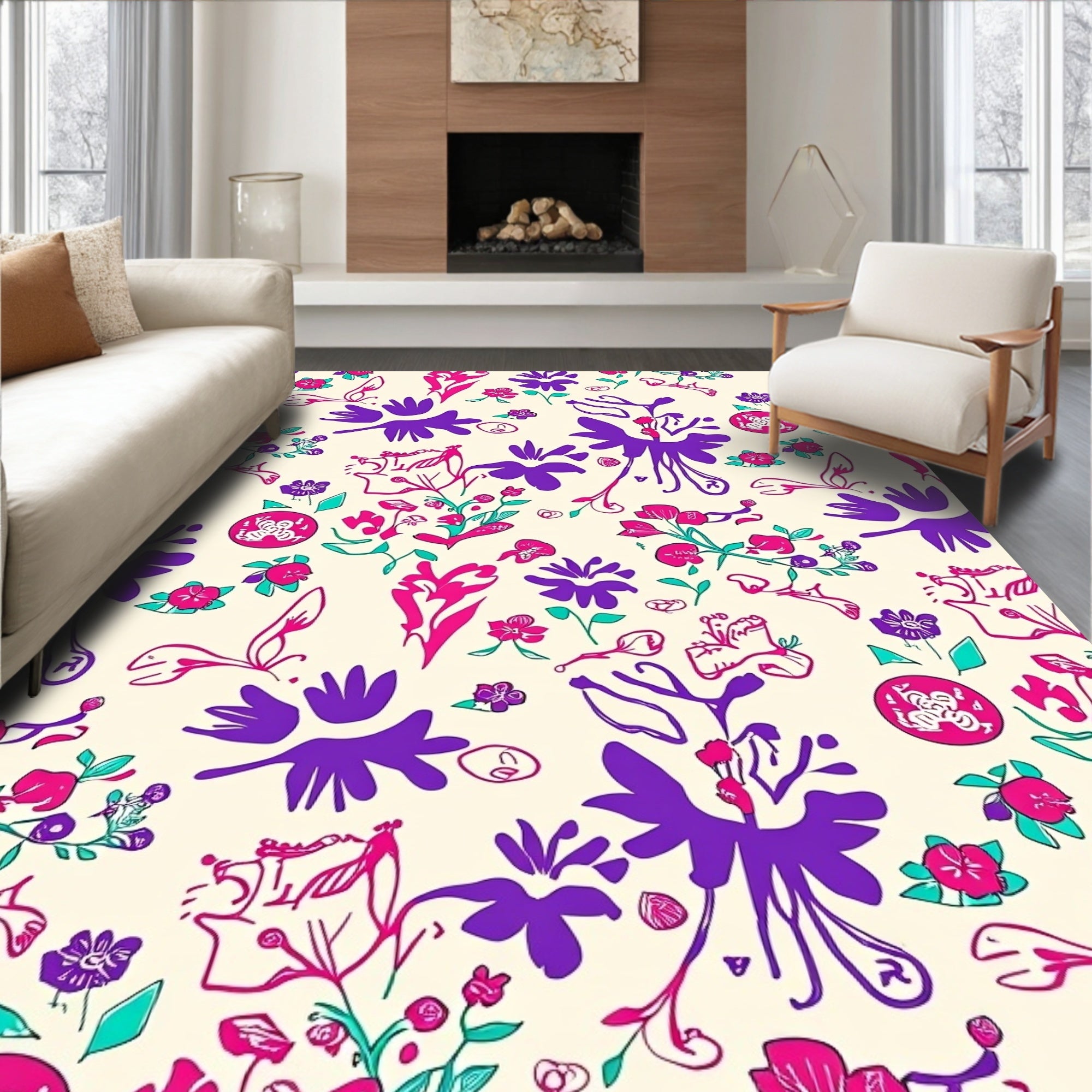 Vibrant Floral Silhouette Pattern Rug