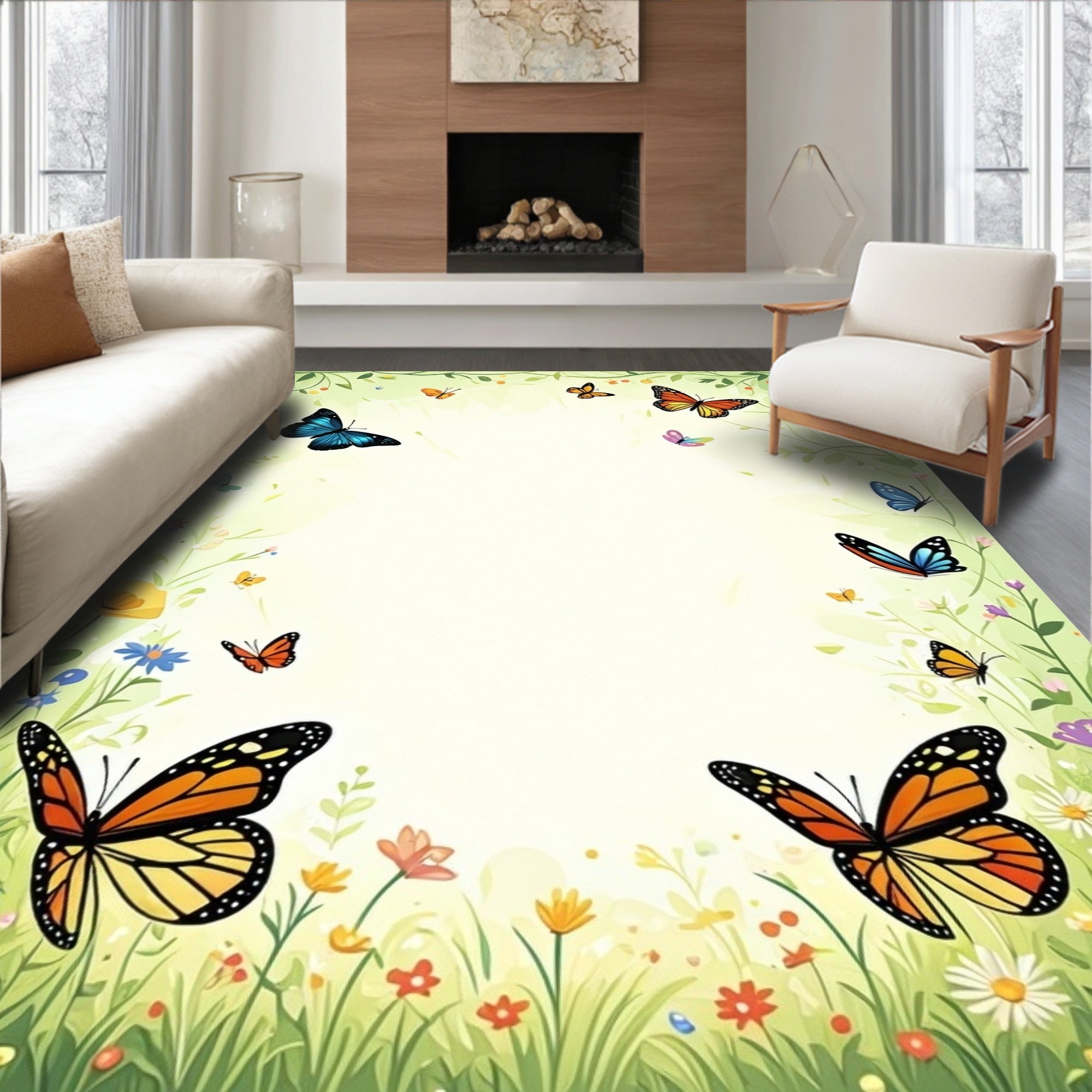 Whimsical Butterfly Garden Pattern Rug