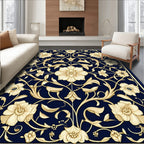 Dark Blue Floral Vine Design Rug