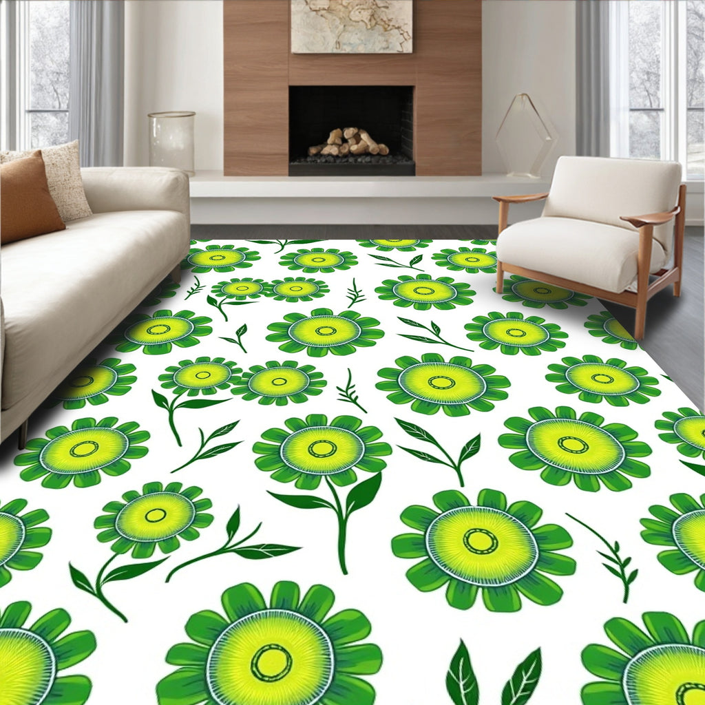 Green Floral Pattern Textile Design Rug