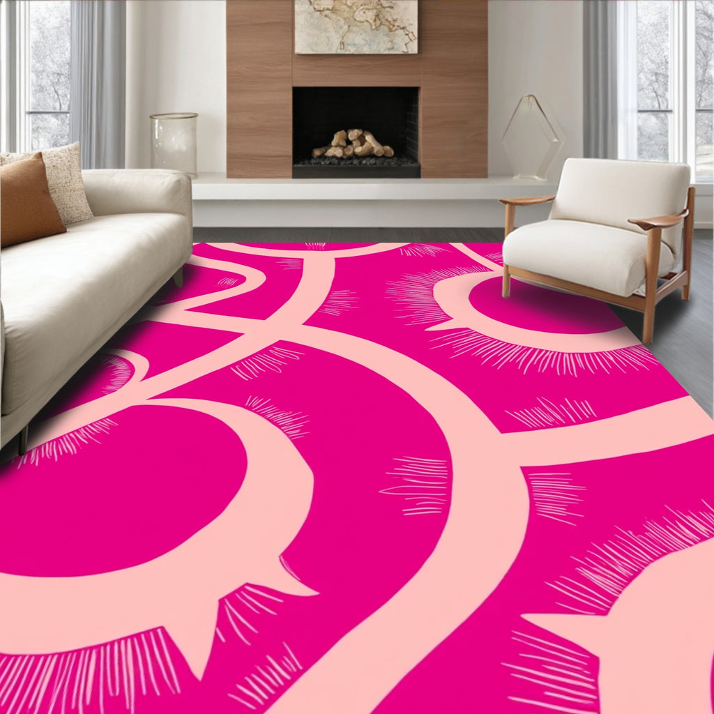 Bold Pink Abstract Swirl Pattern Rug