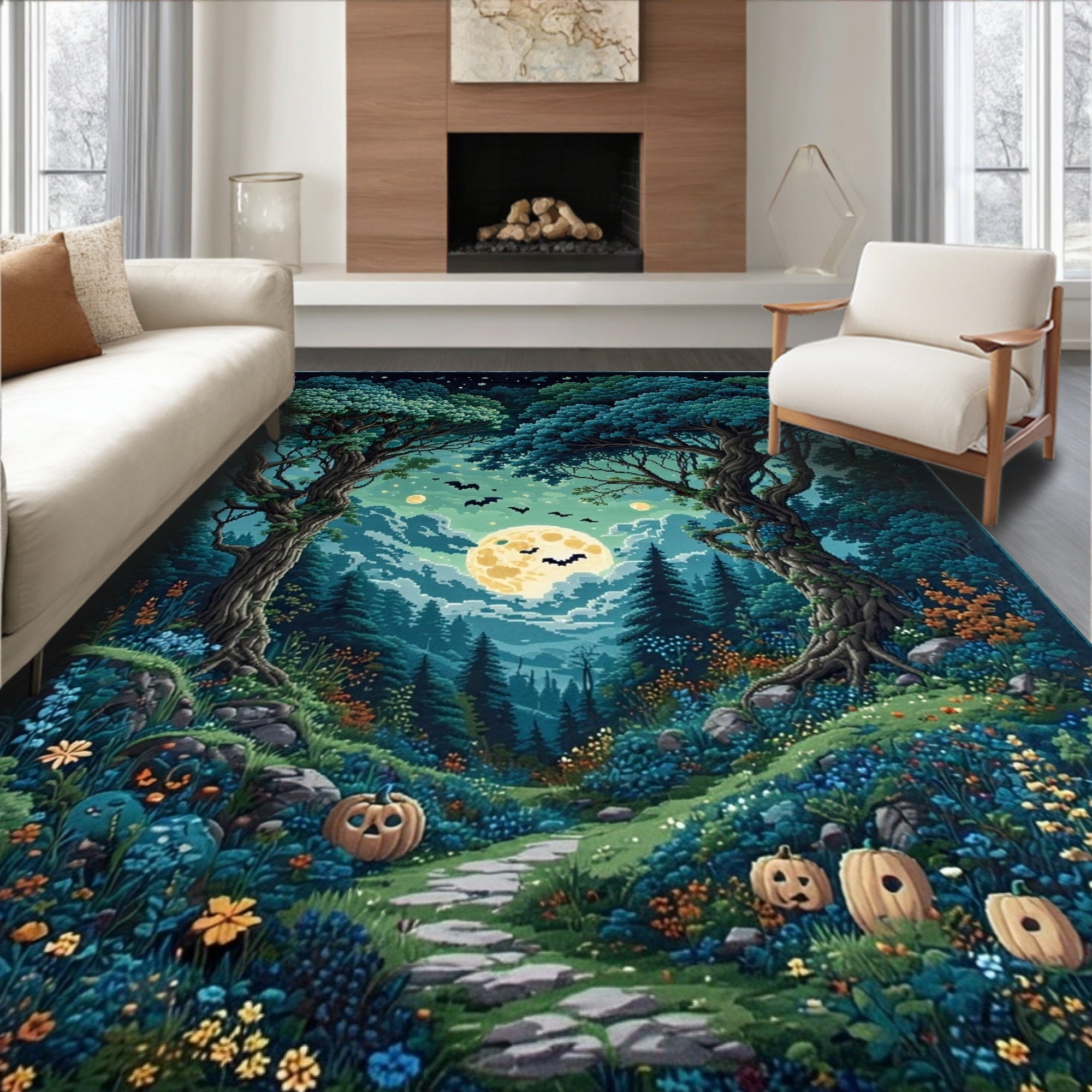 Mystical Forest Moonlit Halloween Rug