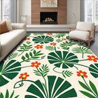 Tropical Green Leaf Red Flower Rug