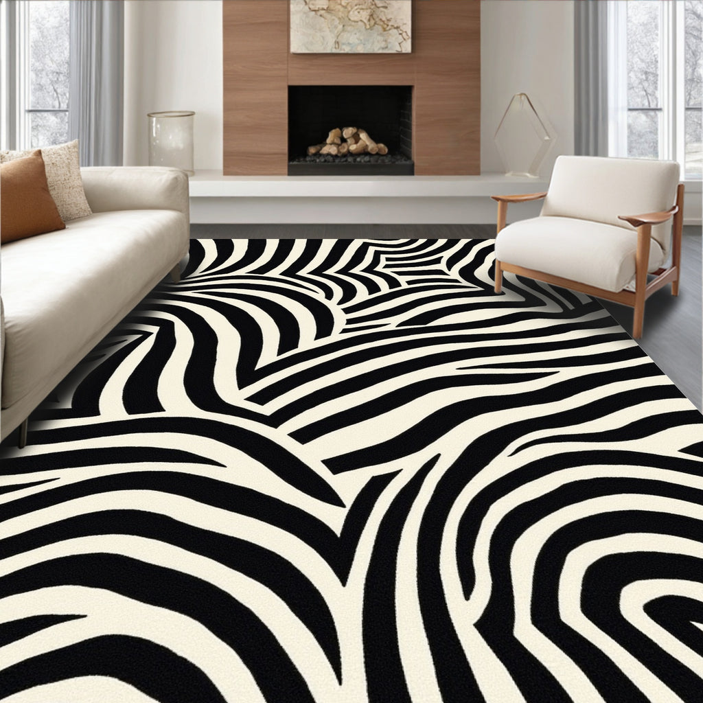 Abstract Black White Zebra Stripe Rug