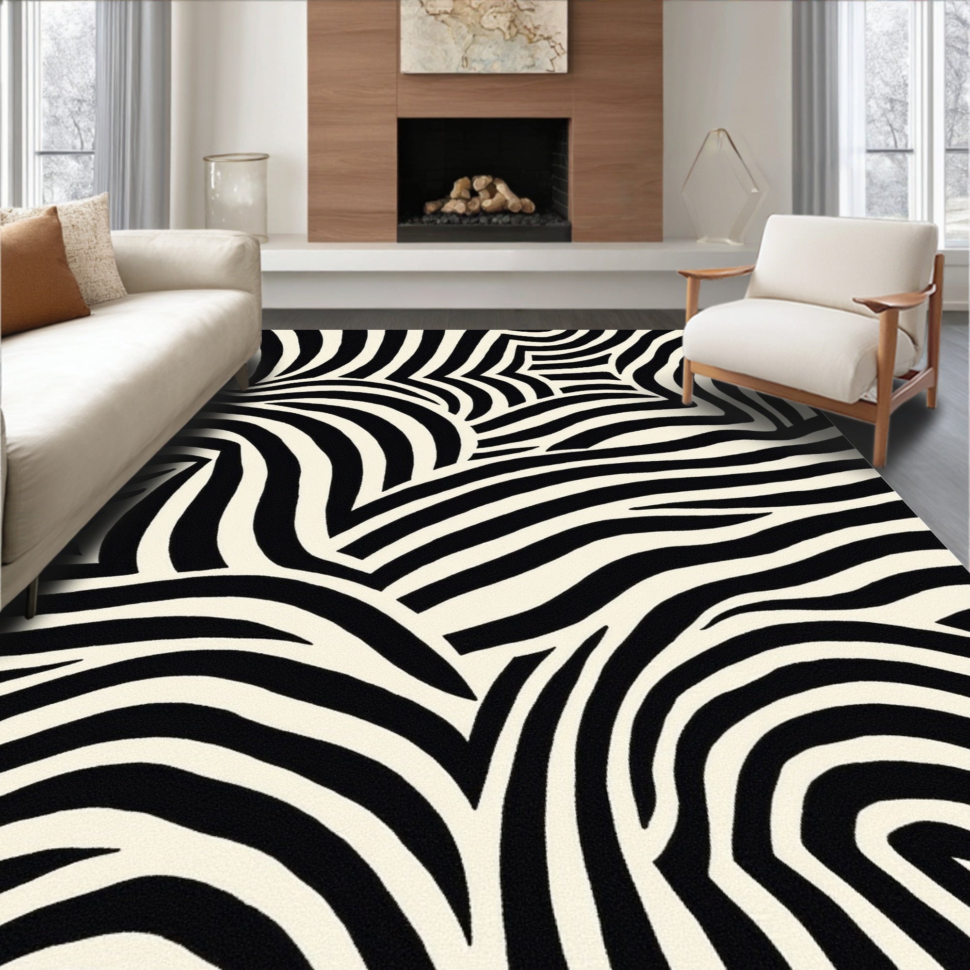 Abstract Black White Zebra Stripe Rug