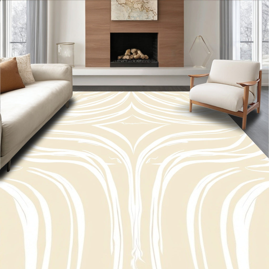 Cream White Abstract Flowing Pattern Rug
