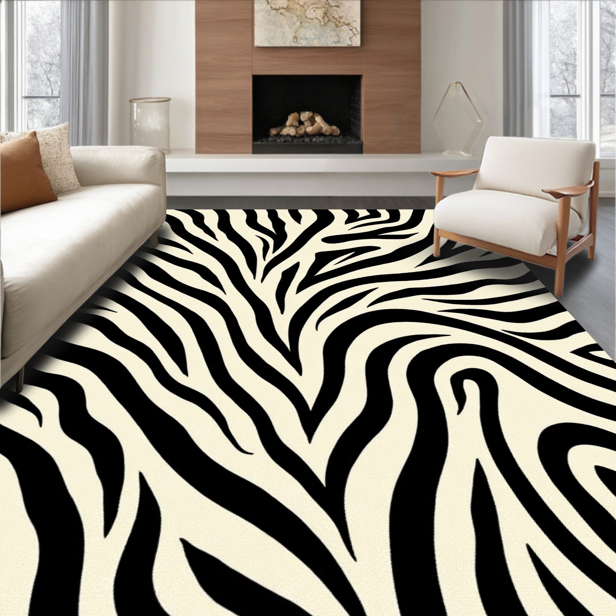 Bold Black And Cream Zebra Pattern Rug
