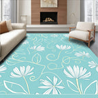 Aqua Floral Swirl Line Art Rug