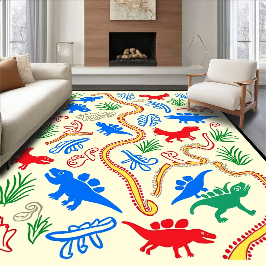 Playful Dinosaur Nature Pattern Rug