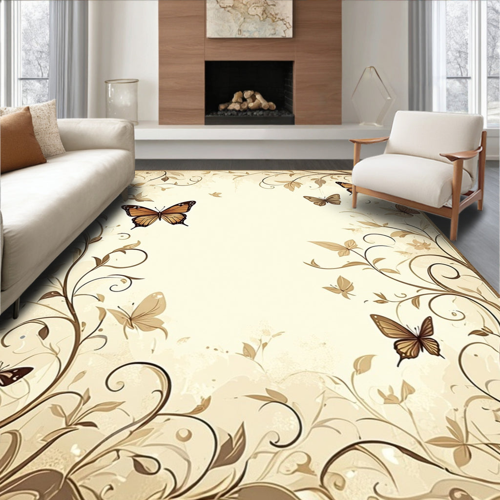 Vintage Floral Butterfly Scrollwork Design Rug
