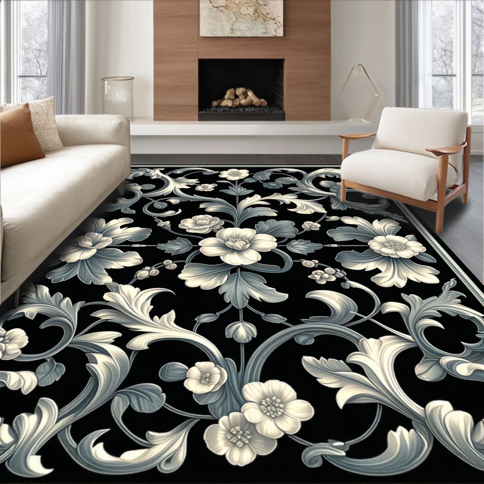 Classic Floral Scrollwork Design Rug