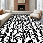 Abstract Black White Organic Waves Rug