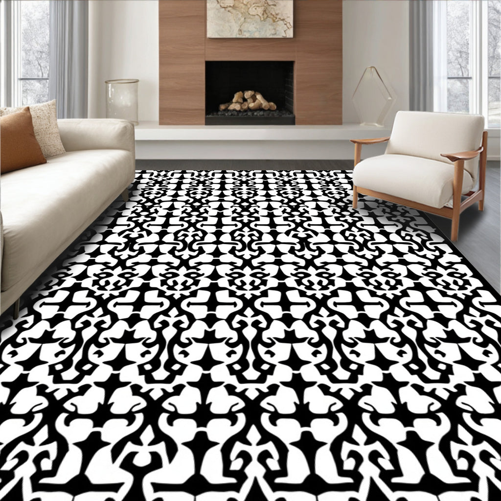 Intricate Black White Abstract Pattern Rug