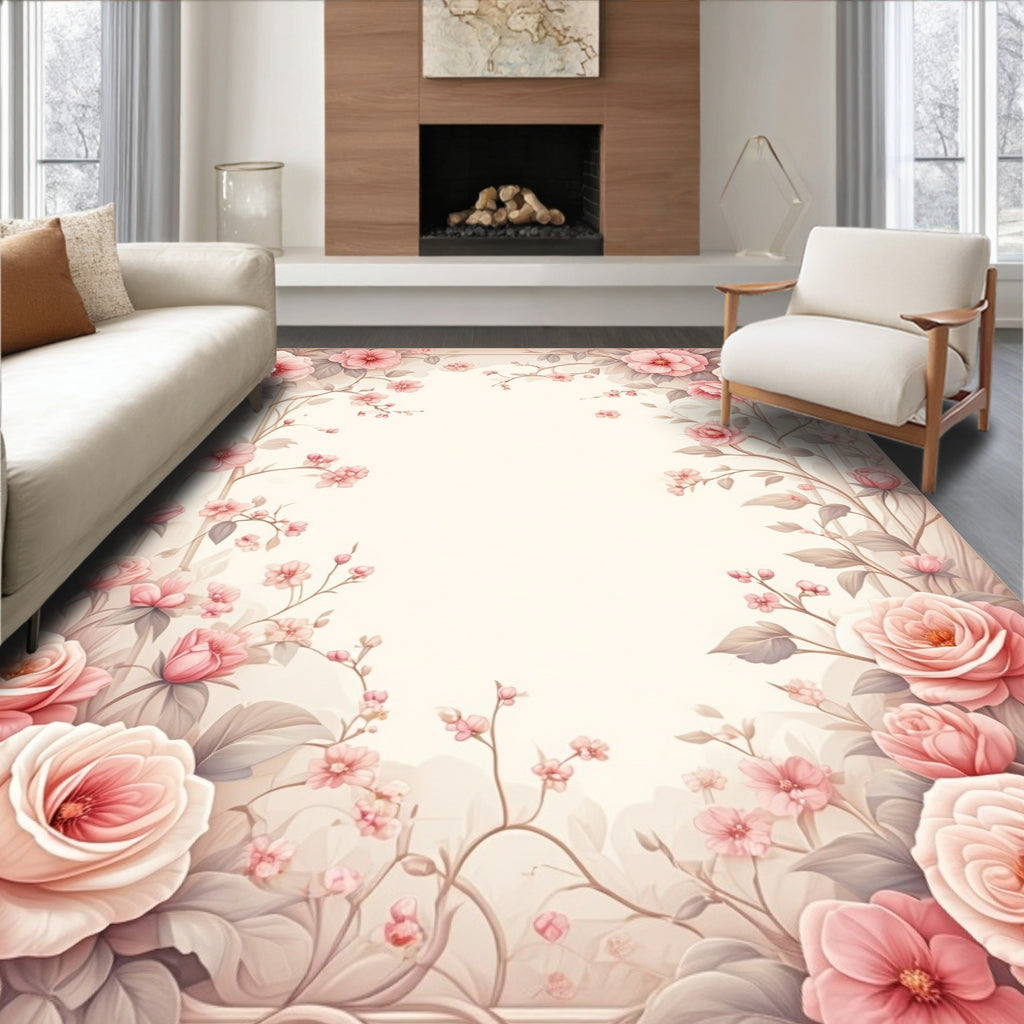 Elegant Pink Floral Branches Rug