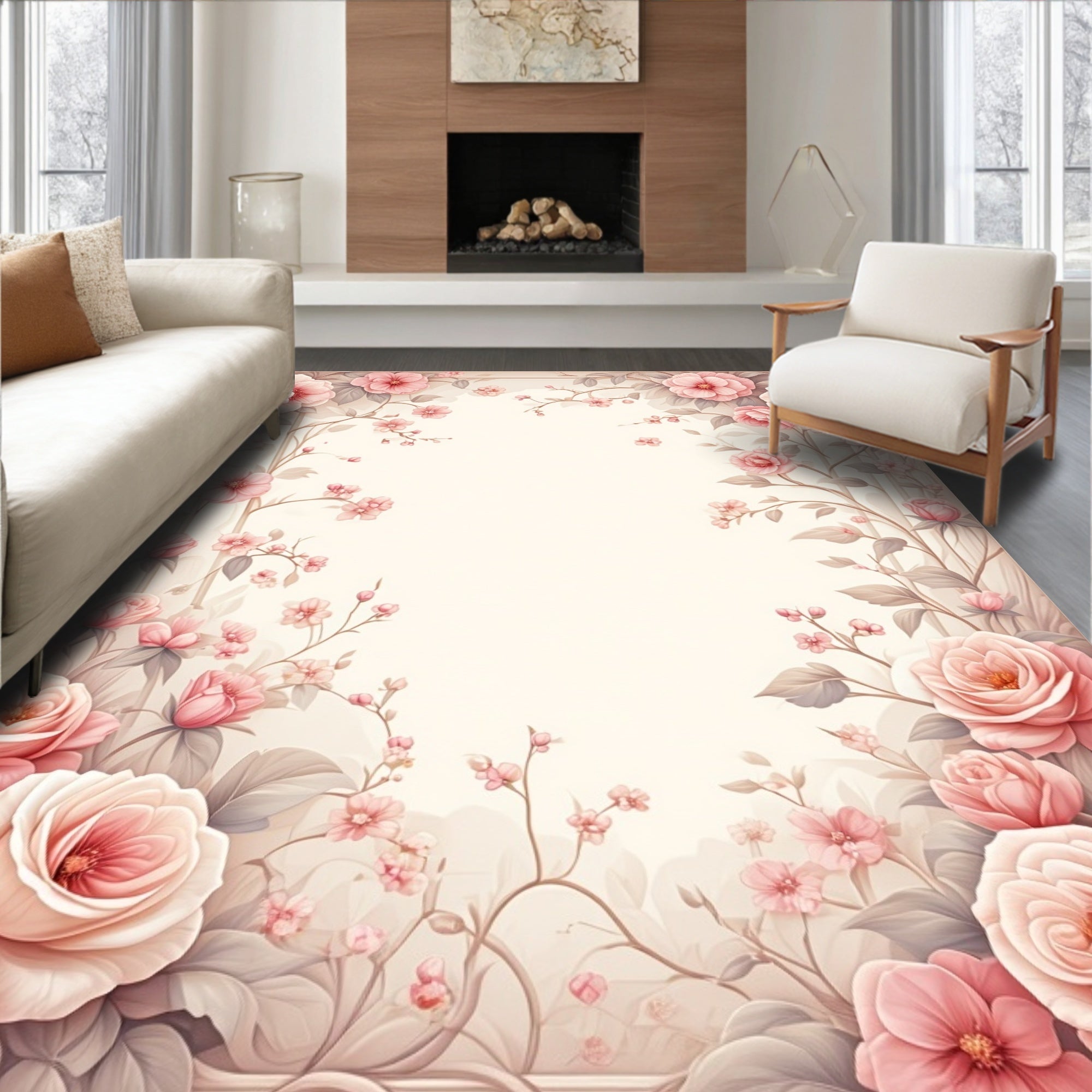 Elegant Pink Floral Branches Rug