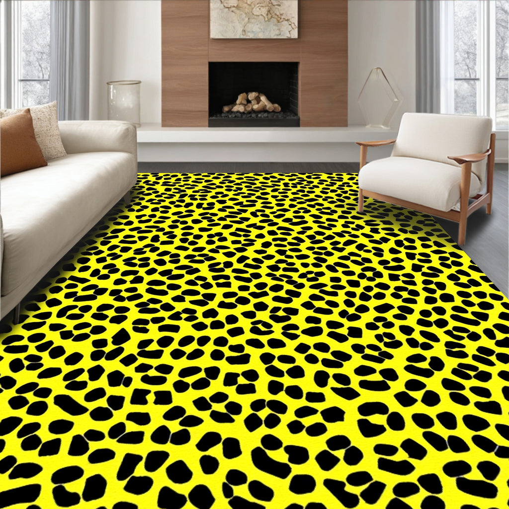 Bold Yellow Black Spot Pattern Rug