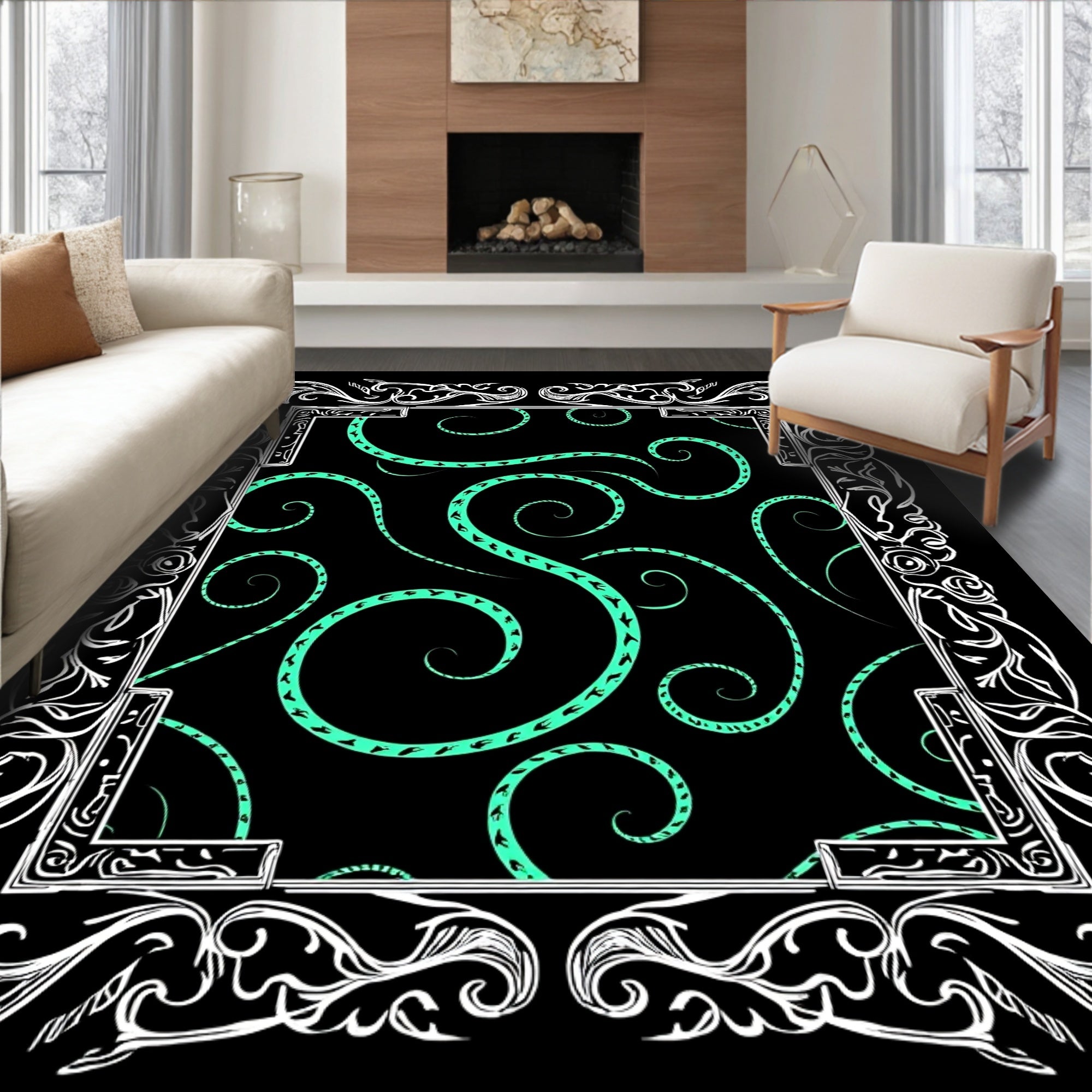 Art Nouveau Swirling Vine Pattern Rug