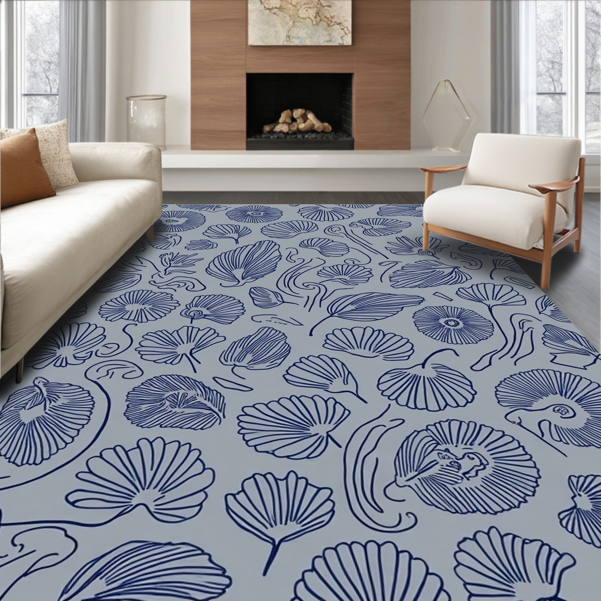 Botanical Ink Line Art Pattern Rug