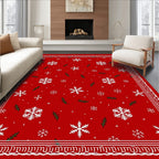 Red Snow Flurry Holiday Border Rug