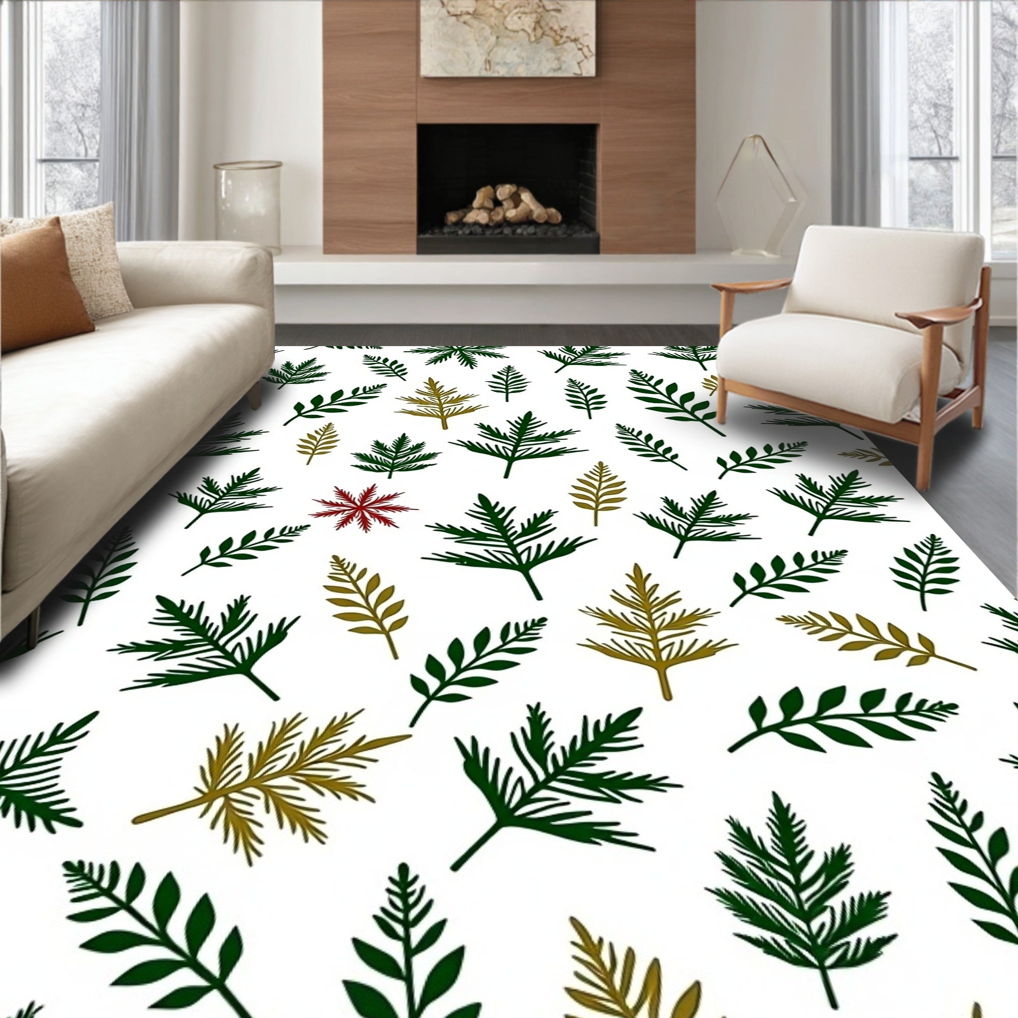 Green Golden Leaf Scatter Rug