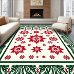 Red White Starburst Floral Border Rug
