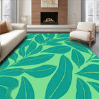 Tropical Teal Leaf Pattern Rug