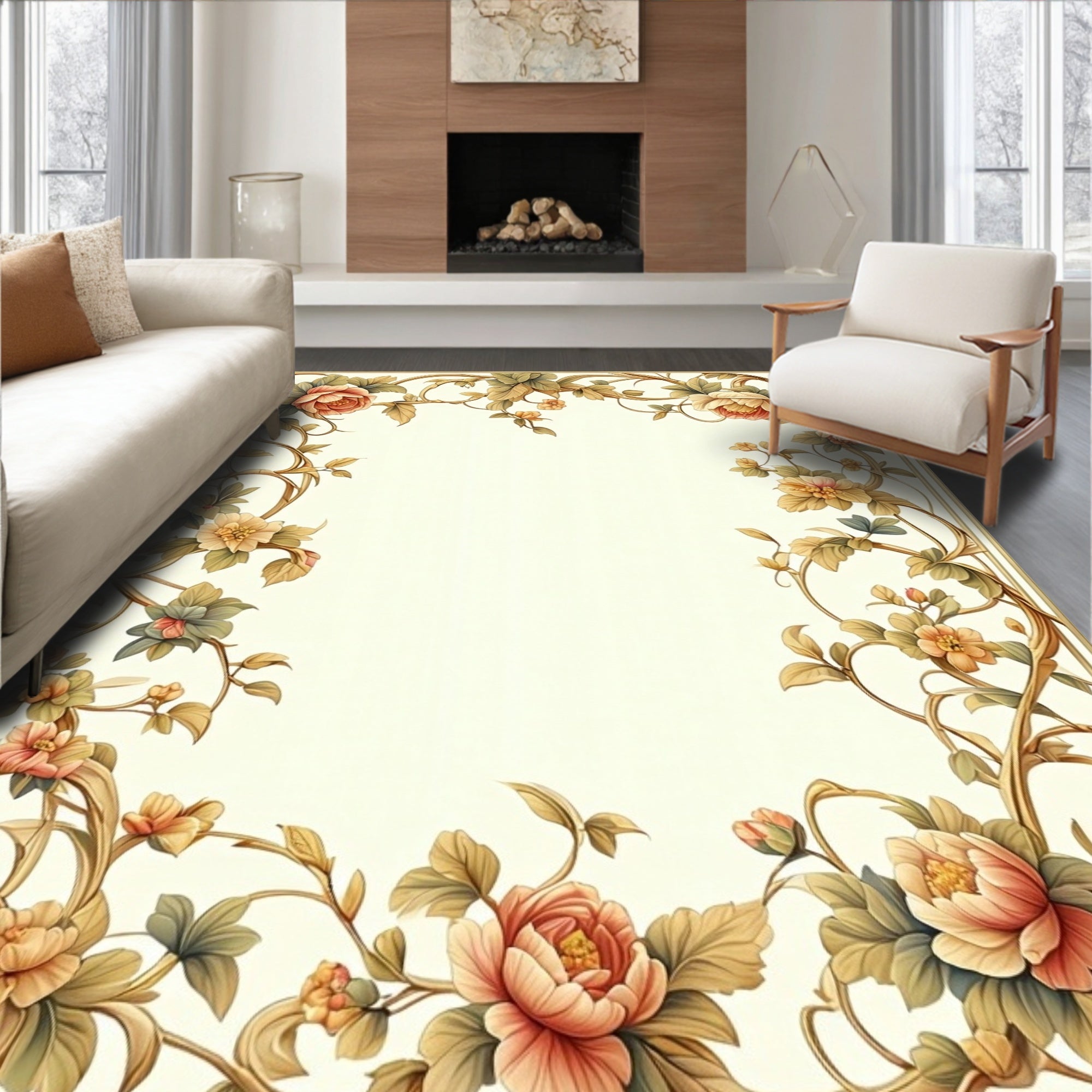 Vintage Floral Vine Pattern Rug
