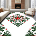 Green Red Leaf Medallion Rug