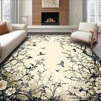 Vintage Floral Birds Scene Rug