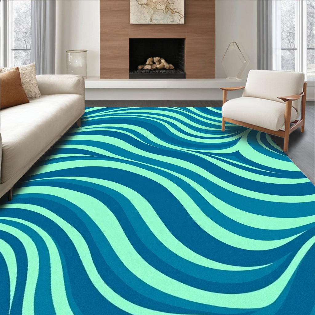 Teal Navy Wavy Waves Rug
