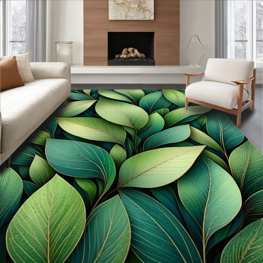 Verdant Leaf Pattern Rug