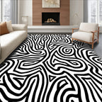 Bold Black White Wavy Pattern Rug
