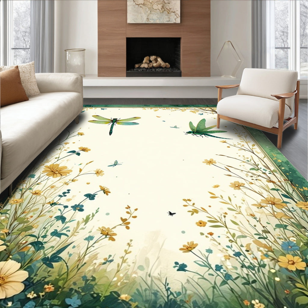 Lush Meadow Dragonfly Floral Design Rug